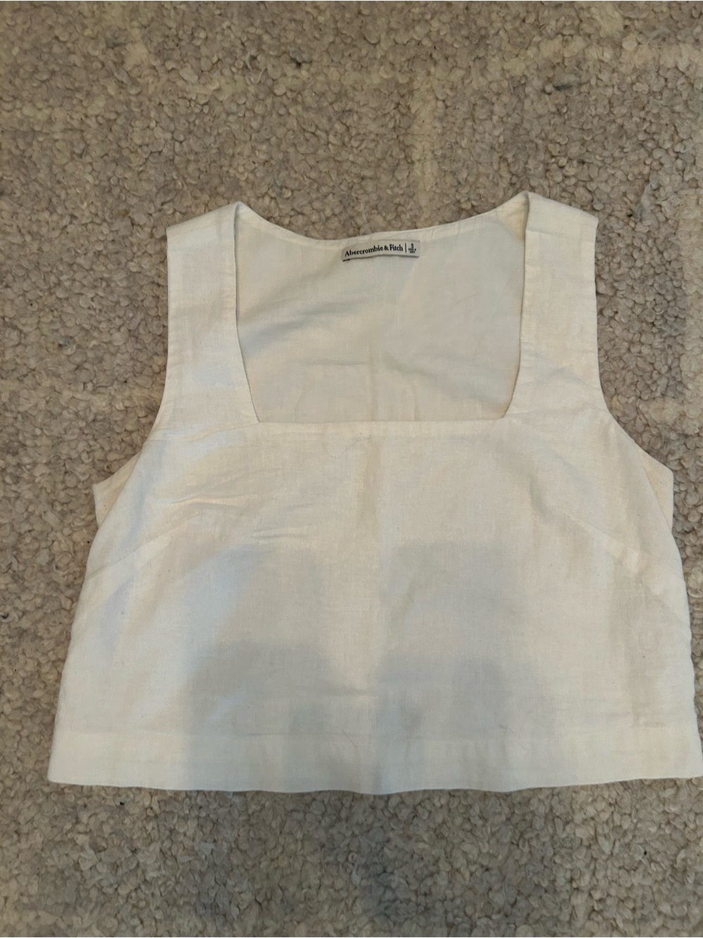 Abercrombie & Fitch Cream Square-Neck Linen Blend Crop Tank